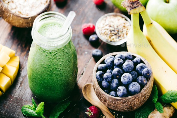 Close-up of green fresh smoothie - Stock Photo - Images