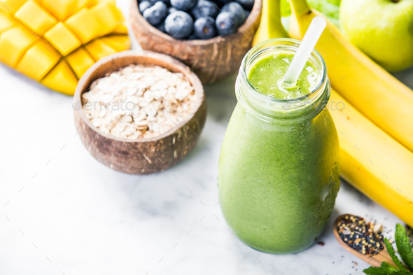 Close-up of green fresh smoothie - Stock Photo - Images