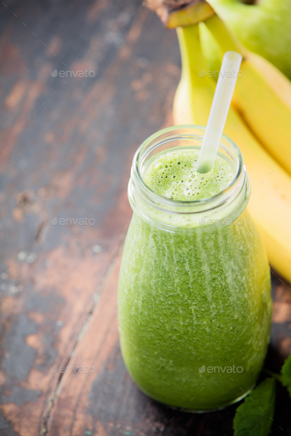 Close-up of green fresh smoothie - Stock Photo - Images