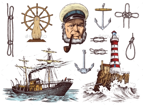 Boatswain with Pipe. Lighthouse and Sea Captain - Animals Characters