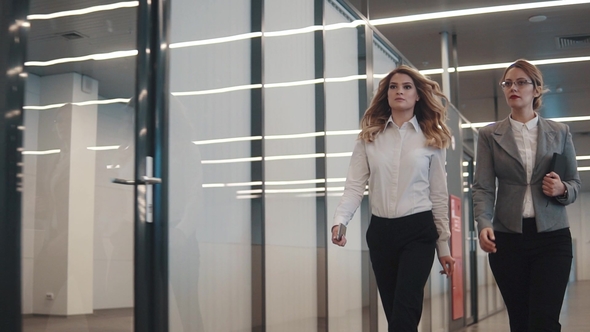 Boss and the Subordinate Are Walking Along the Corridor of an Office Building. alt