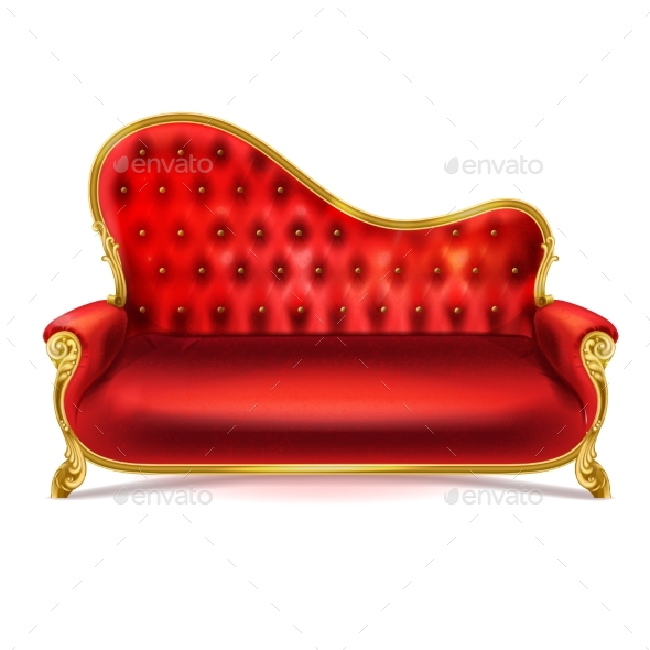 Vector Realistic Luxurious Red Leather Sofa, Couch - Objects Vectors