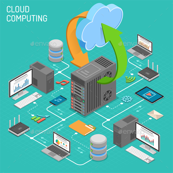 Data Network Cloud Computing Technology Isometric - Computers Technology