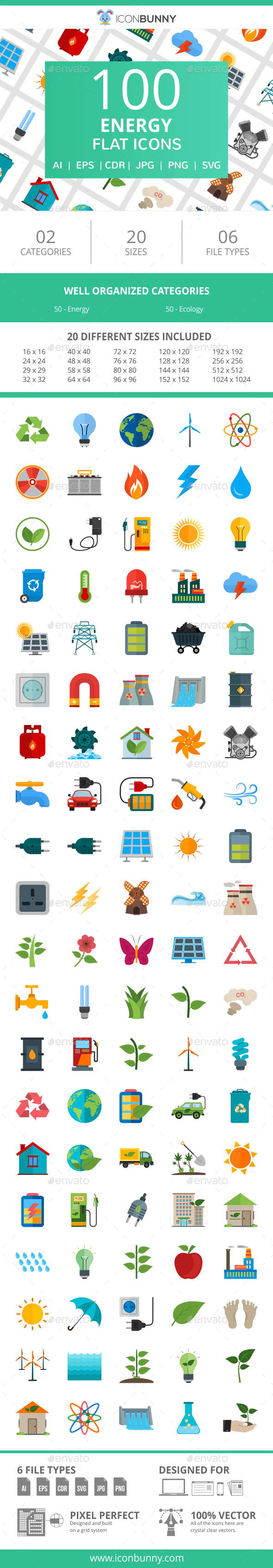 100 Energy Flat Icons - Icons
