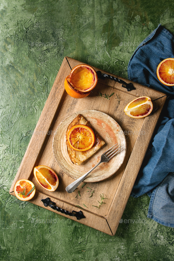 Pancakes with bloody oranges - Stock Photo - Images