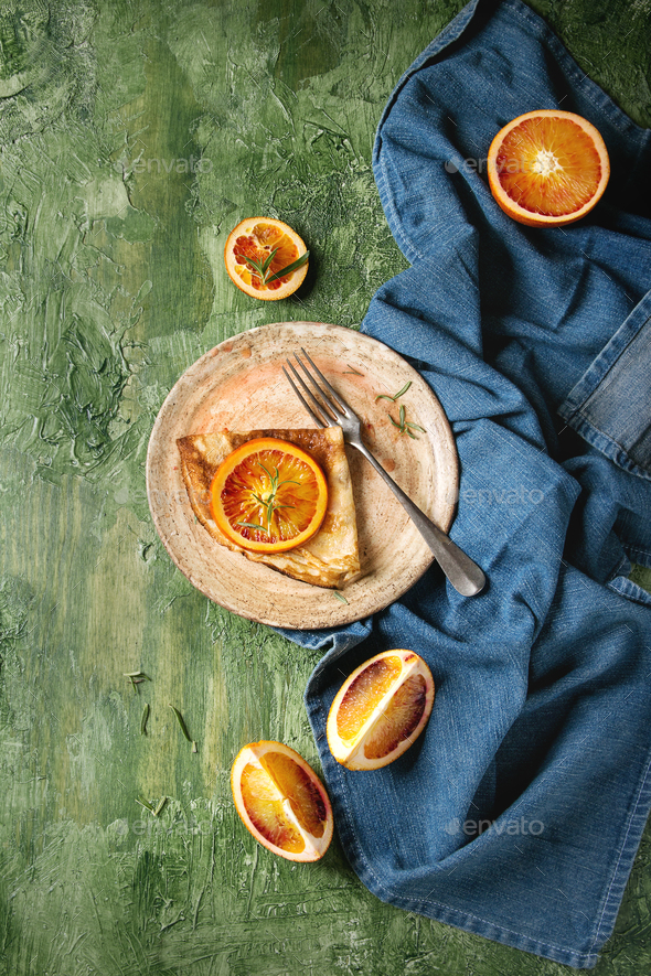 Pancakes with bloody oranges - Stock Photo - Images