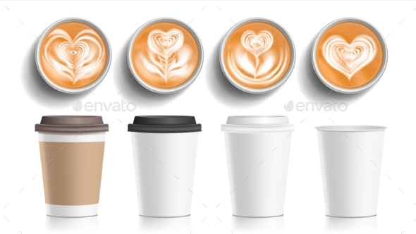 Coffee Cups Art Top View Vector - Food Objects