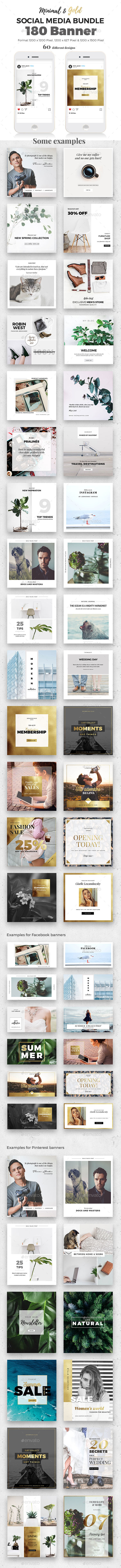 Minimal & Gold Social Media Bundle - Social Media Web Elements