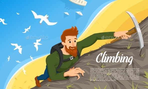 Young Bearded Hipster Climber with Ice Axe - Sports/Activity Conceptual