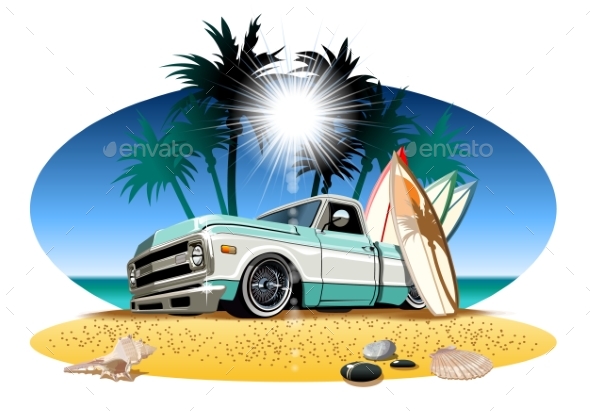 Cartoon Retro Camper Pickup - Man-made Objects Objects