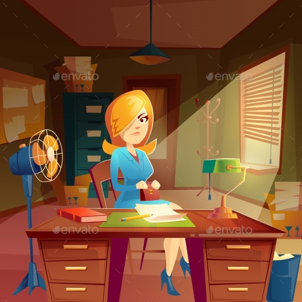 Vector Woman Customer, Client in Working Space - Concepts Business