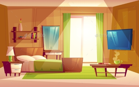 Vector Interior of Bedroom, Living Room Furniture - Man-made Objects Objects