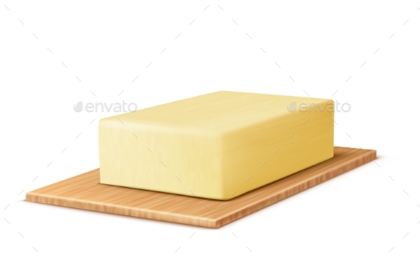 Vector Realistic Stick of Butter on Cutting Board - Food Objects
