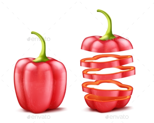 Vector Illustration of Realistic Red Bell Pepper - Food Objects