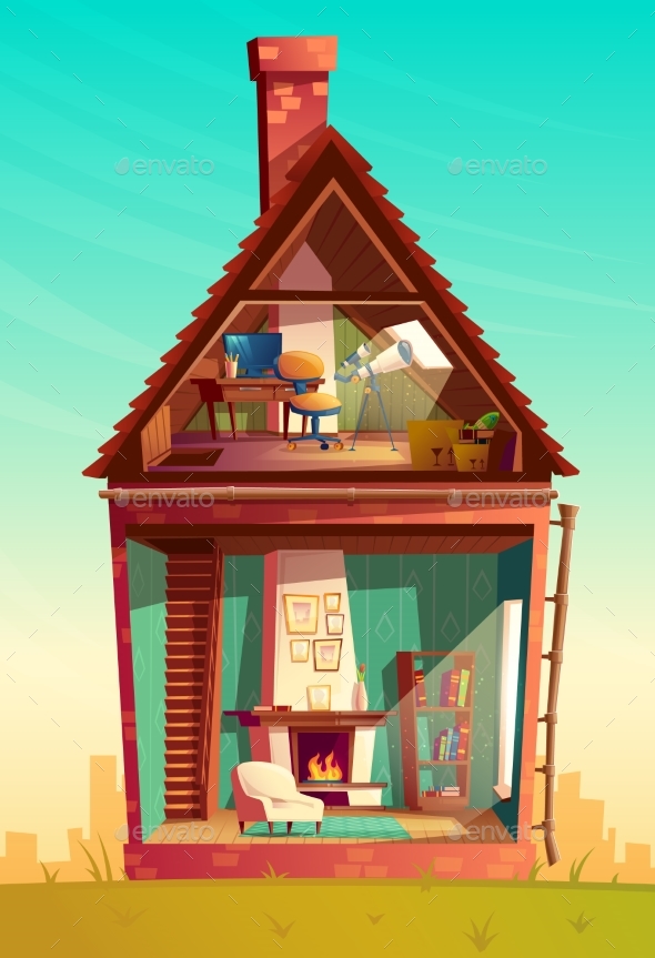 Vector House Interior in Section - Buildings Objects