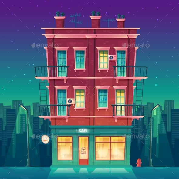 Vector Round-the-clock Cafe in Residential Multi - Buildings Objects