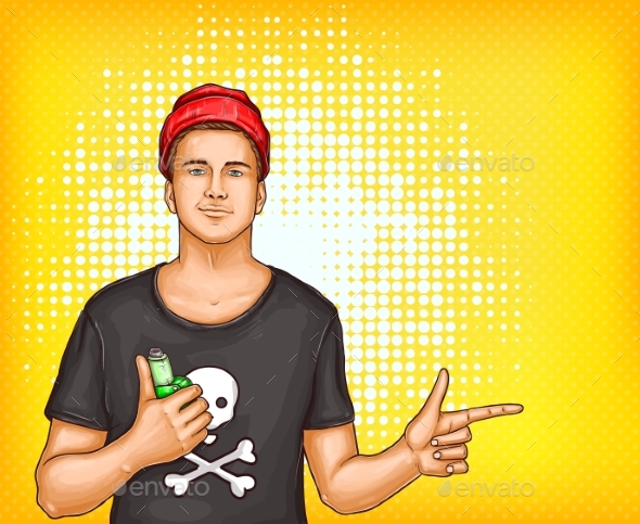 Vector Pop Art Man Holding Vape - People Characters