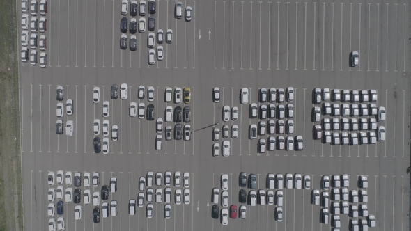 Aerial View of New Car Storage Parking Lot. Car Park View From Above.