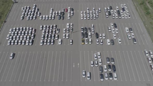 Aerial View of New Car Storage Parking Lot Car Park View From Above