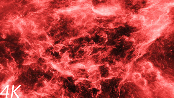 Flying Through Abstract Bright Red Nebulae in Deep Space