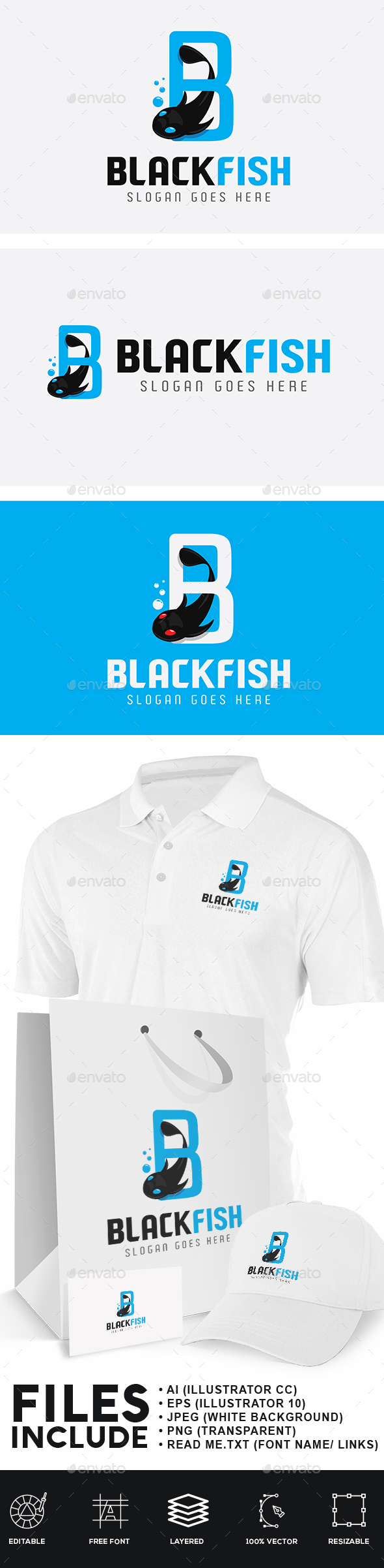 Black Fish Logo - Animals Logo Templates