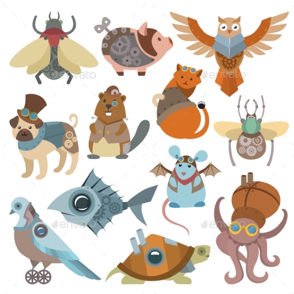 Animals Steampunk Vector Animalistic Characters - Industries Business