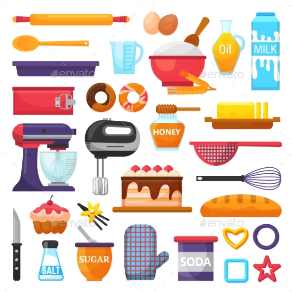 Baking Vector Kitchenware and Food Bakery - Food Objects