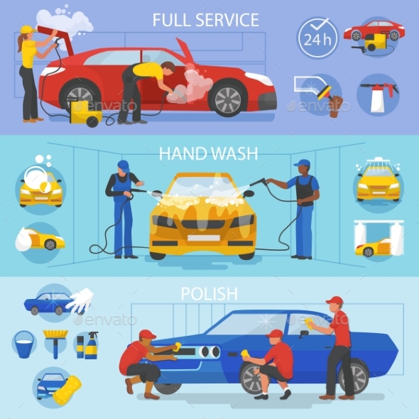 Car Wash Vector Car-washing Service with People - Man-made Objects Objects