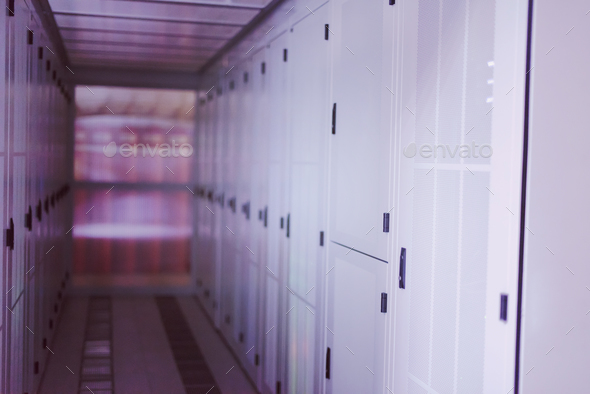 modern server room with white servers - Stock Photo - Images