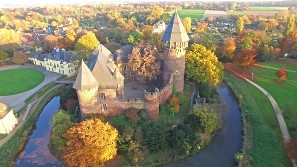 Aerial View of Castle Linn in Autumn - Krefeld - Germany alt