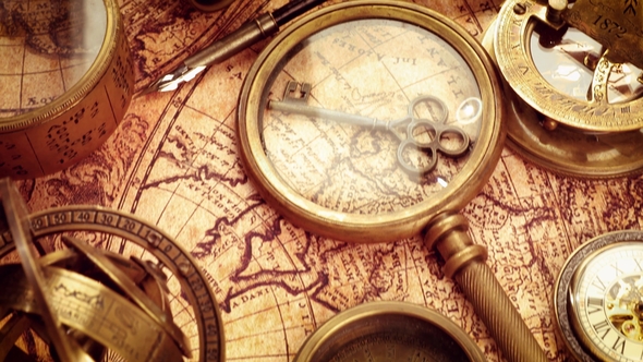 Vintage Still Life on an Old Map in 1565, Stock Footage | VideoHive