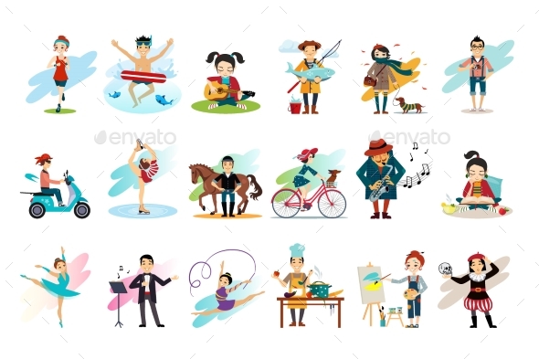 Set of People in Various Actions. - People Characters