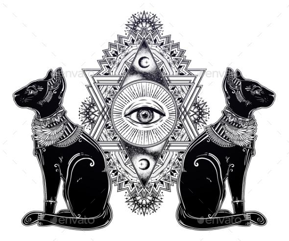 Egyptian Cat with Eye of Horus, Goddess Bastet. - Religion Conceptual