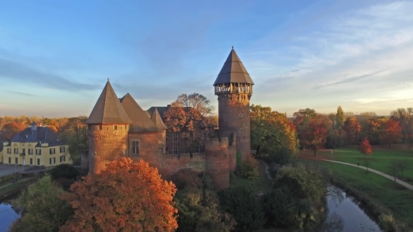 Aerial View of Castle Linn in Autumn - Krefeld - Germany alt