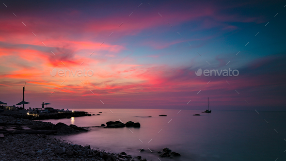 Beautiful pink sunset landscape - Stock Photo - Images