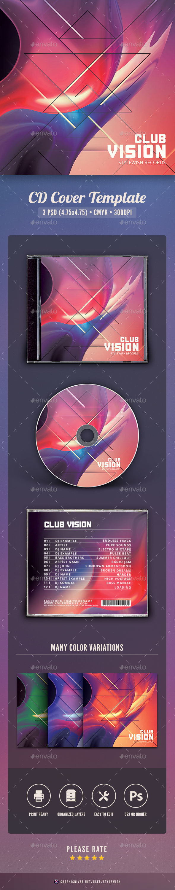 Club Vision CD Cover Artwork - CD & DVD Artwork Print Templates
