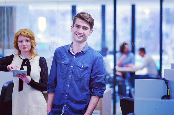Business People Working With Tablet in startup office - Stock Photo - Images
