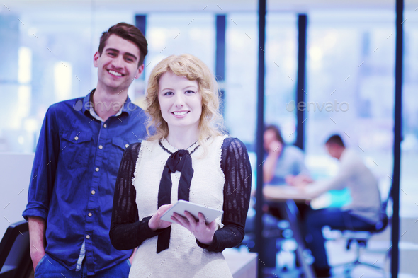 Business People Working With Tablet in startup office - Stock Photo - Images
