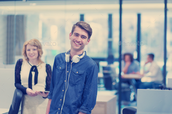 Business People Working With Tablet in startup office - Stock Photo - Images
