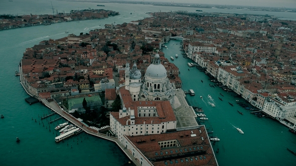 Aerial View of Basilica Di Santa Maria Della Salute and Grand Canal in Venice