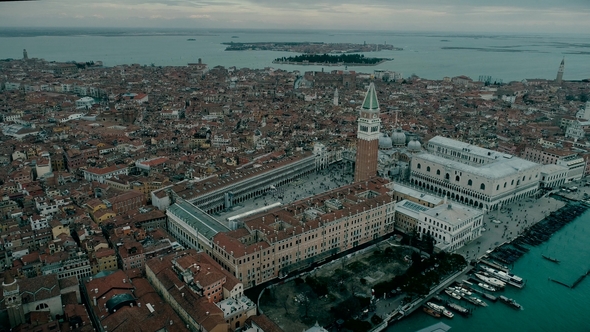 Aerial View of Venice Panoramic Landmark, Aerial View of Piazza San Marco or St Mark Square alt