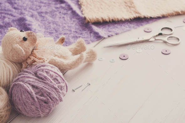 Handmade toy making, artisan workplace - Stock Photo - Images
