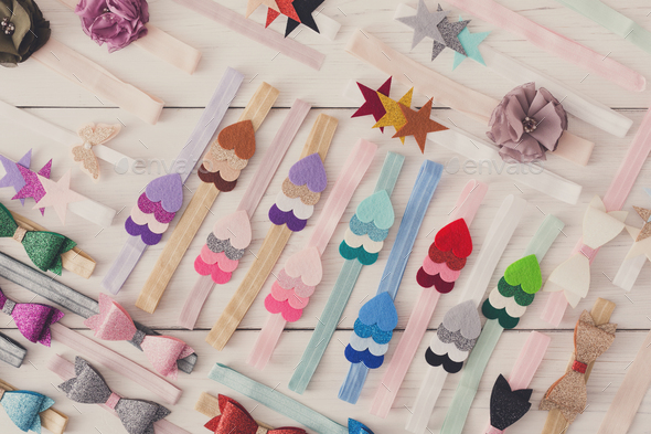 Set of colorful elastic decorated headbands - Stock Photo - Images