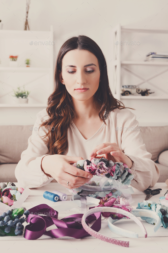 Handmade headbands making, home workshop - Stock Photo - Images
