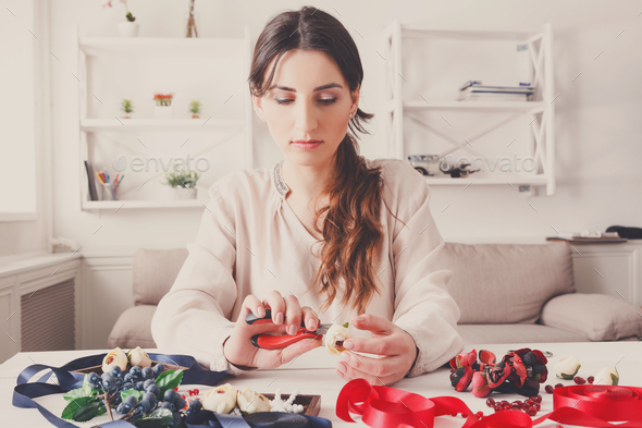 Handmade headbands making, home workshop - Stock Photo - Images