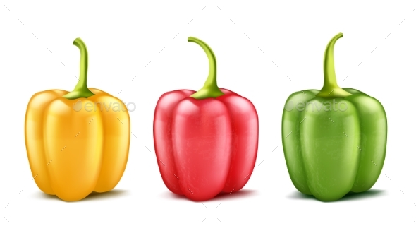Vector Set of Three Realistic Bell Peppers - Food Objects