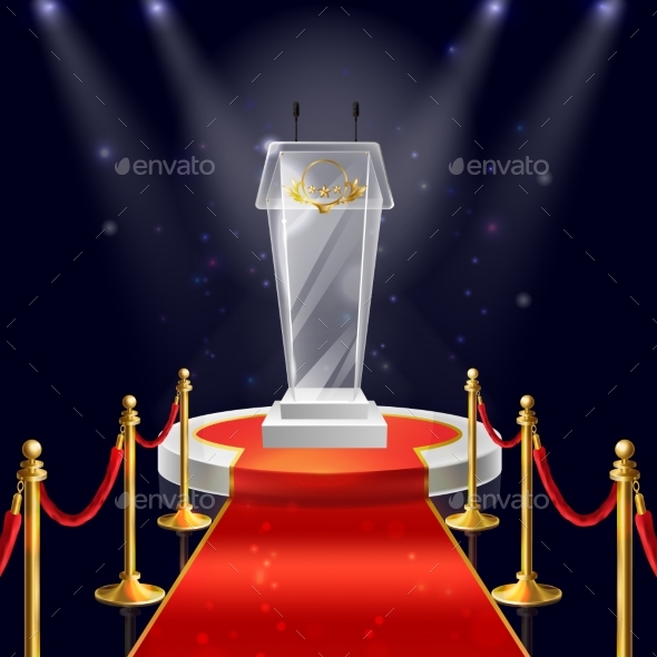Vector Podium with Glass Tribune for Speaking - Backgrounds Decorative
