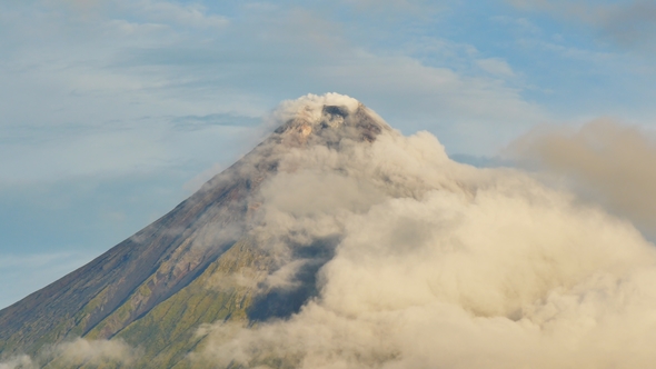 Mount Mayon Volcano in the Province of Bicol, Philippines. Clouds ...