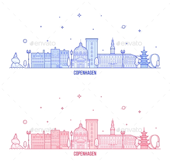 Copenhagen Skyline, Denmark City Buildings Vector - Buildings Objects