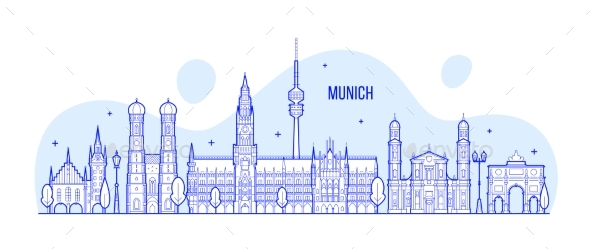 Munich Skyline, Germany City Buildings Vector - Buildings Objects